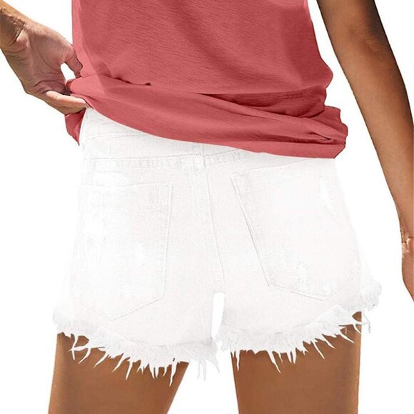 Women's Cut Off Denim Jean Shorts Ripped Distressed XL White Cool - Picture 3 of 3